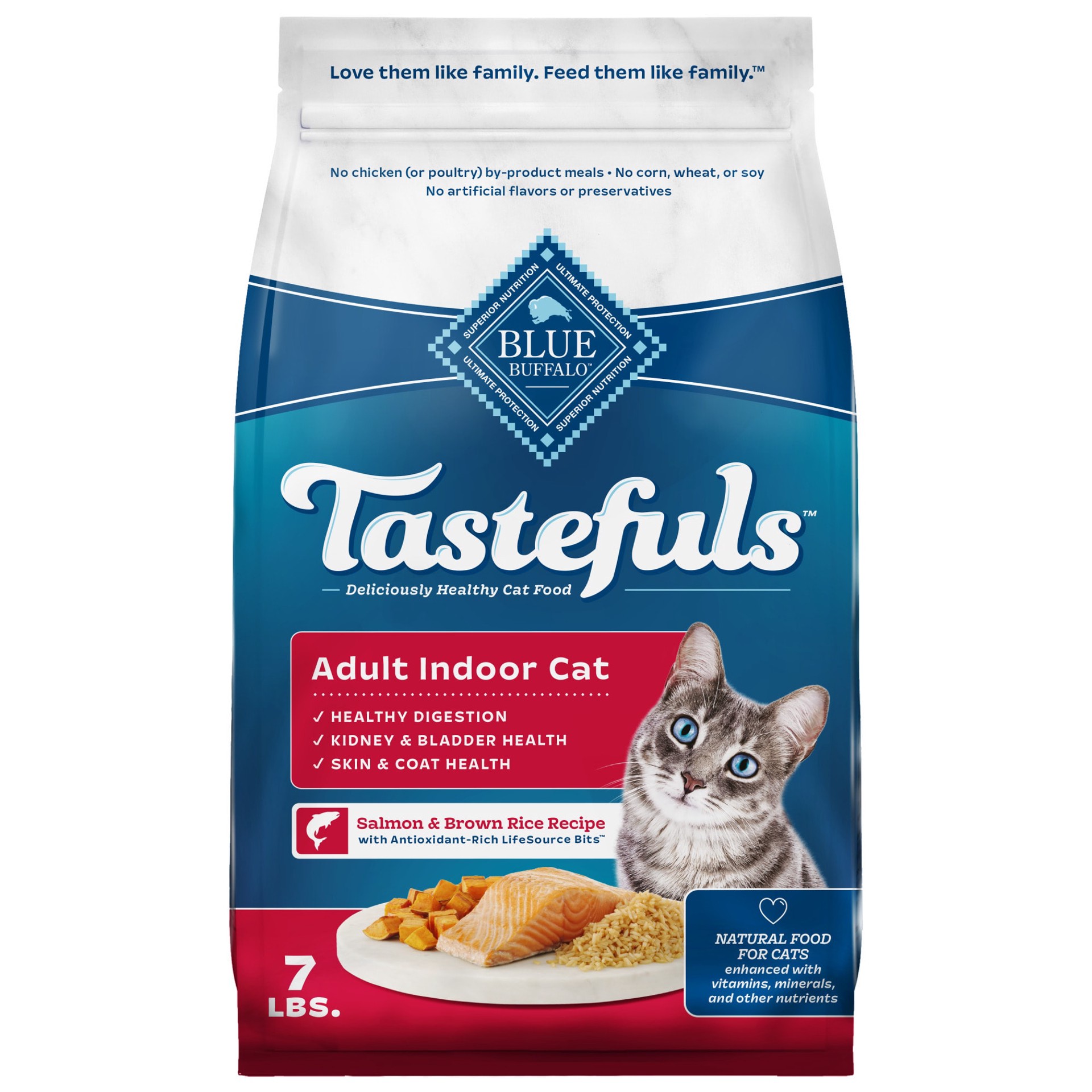 slide 1 of 6, Blue Buffalo Tastefuls Indoor Natural Adult Dry Cat Food, Salmon 7lb bag, 7 lb