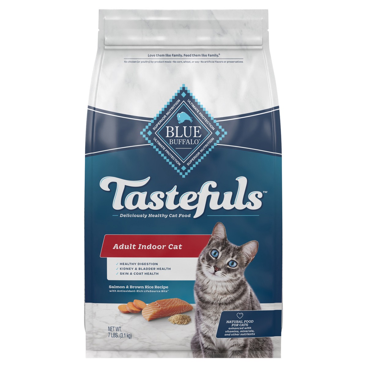 slide 1 of 6, Blue Buffalo Tastefuls Indoor Natural Adult Dry Cat Food, Salmon 7lb bag, 7 lb