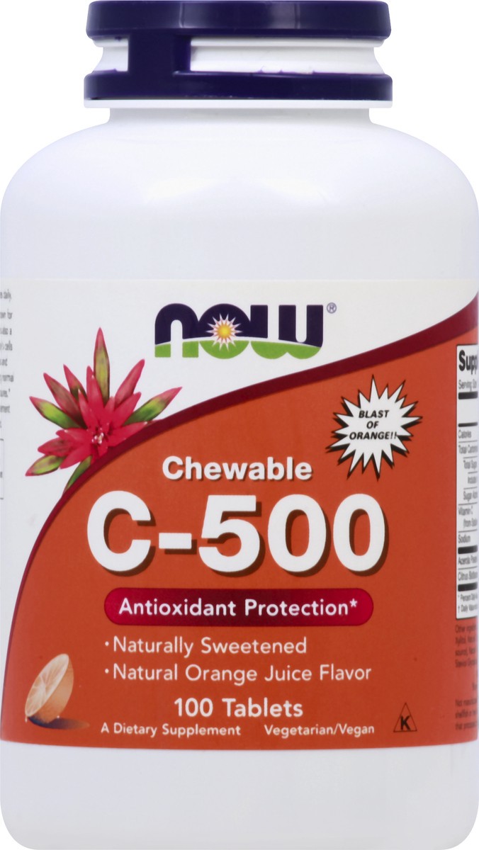 slide 5 of 7, NOW Vitamin C-500 Orange Chewable - 100 Tablets, 100 ct