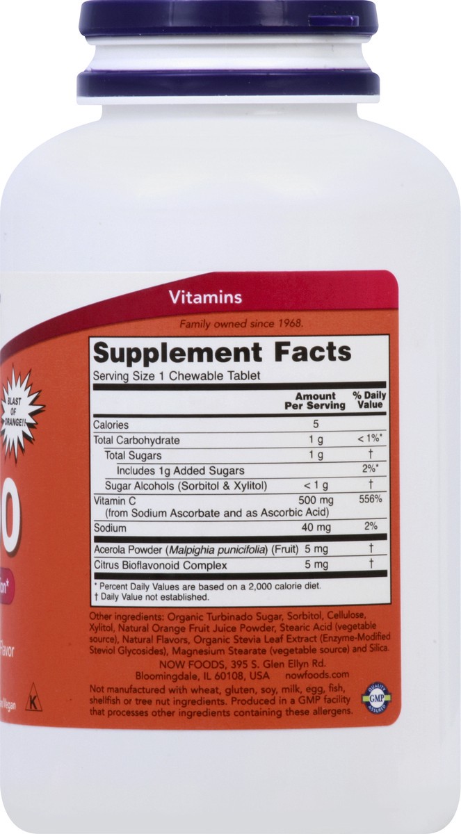 slide 4 of 7, NOW Vitamin C-500 Orange Chewable - 100 Tablets, 100 ct