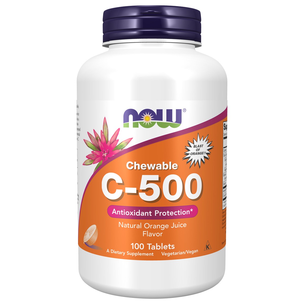 slide 1 of 7, NOW Vitamin C-500 Orange Chewable - 100 Tablets, 100 ct