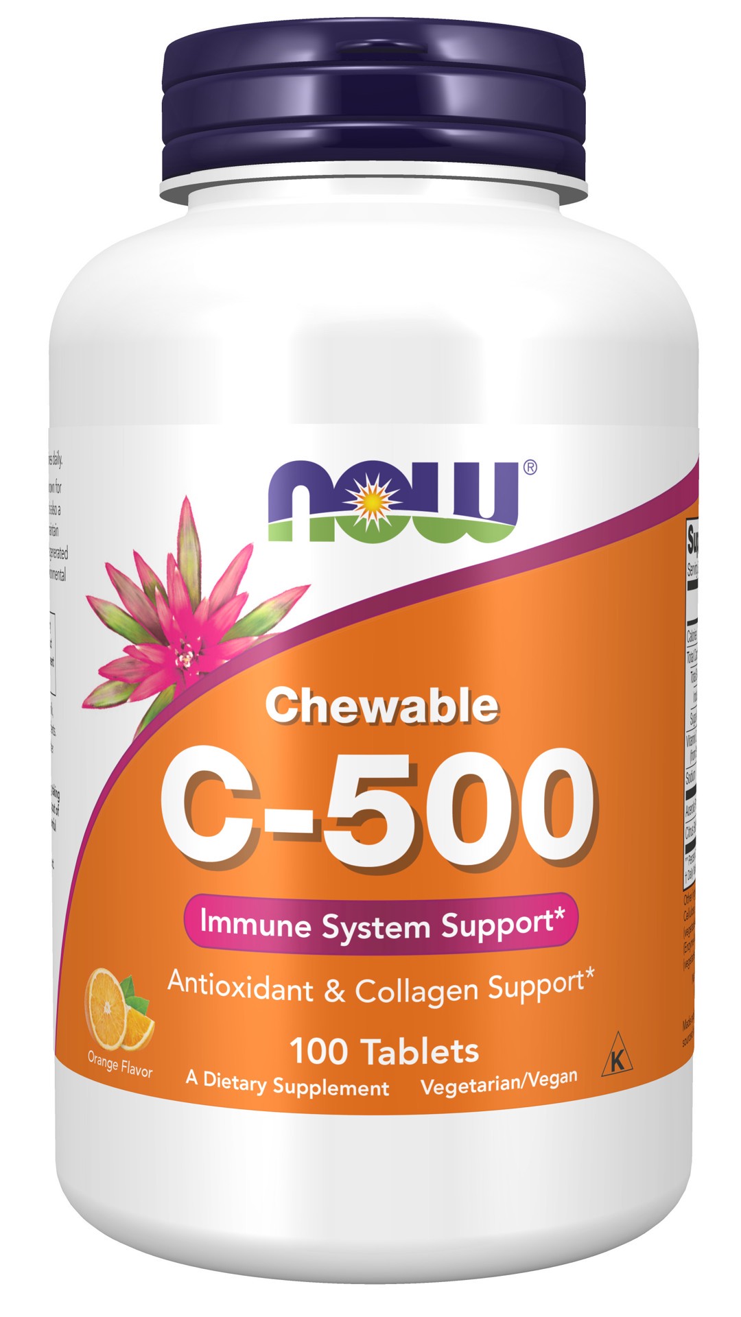 slide 1 of 7, NOW Vitamin C-500 Orange Chewable - 100 Tablets, 100 ct