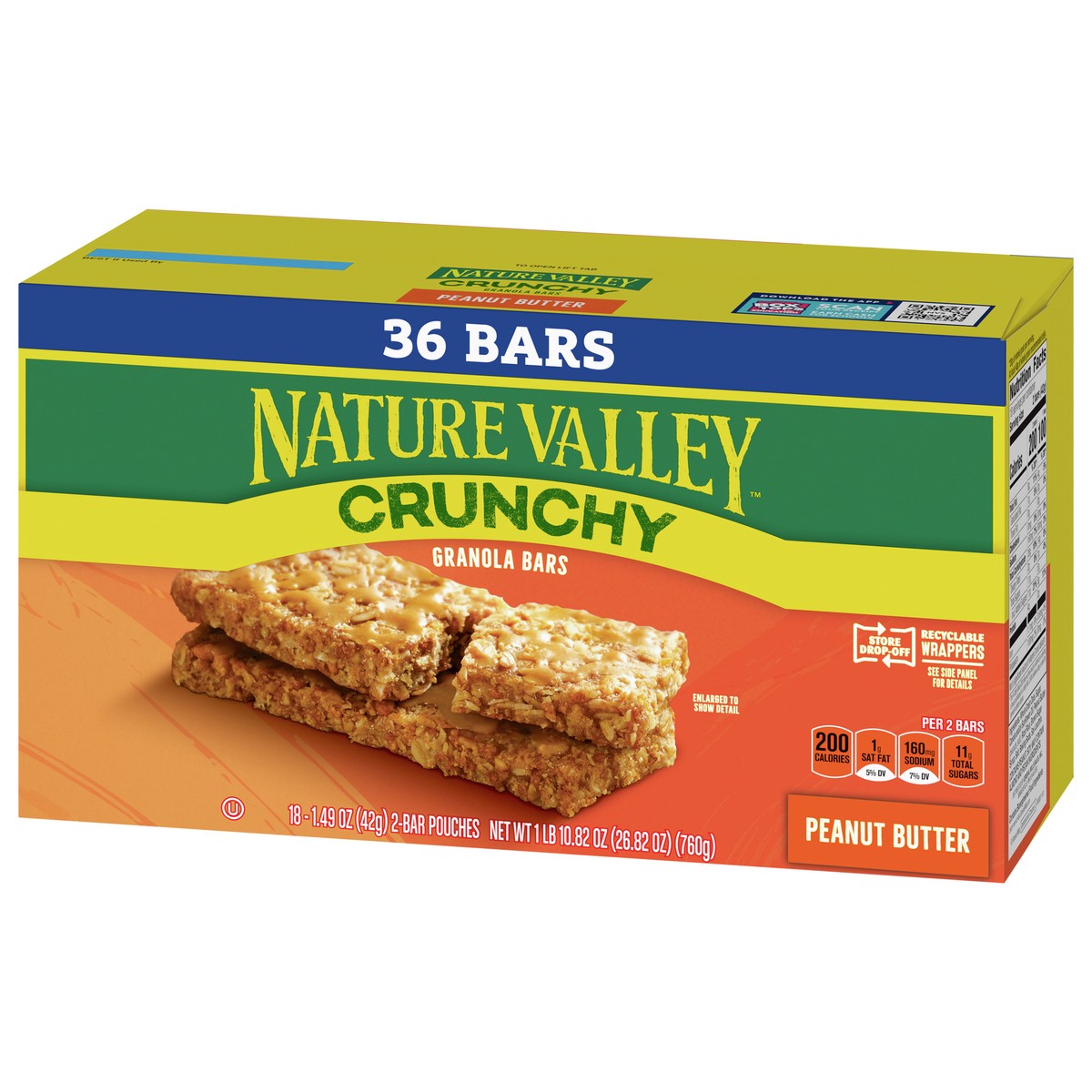 slide 3 of 9, Nature Valley Crunchy Granola Bars, Peanut Butter, 1.49 oz, 18 ct, 36 bars, 18 ct
