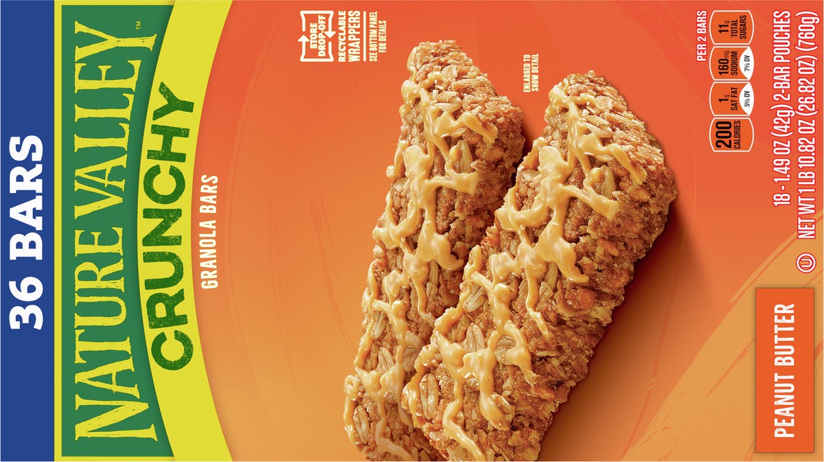 slide 9 of 9, Nature Valley Crunchy Granola Bars, Peanut Butter, 1.49 oz, 18 ct, 36 bars, 18 ct