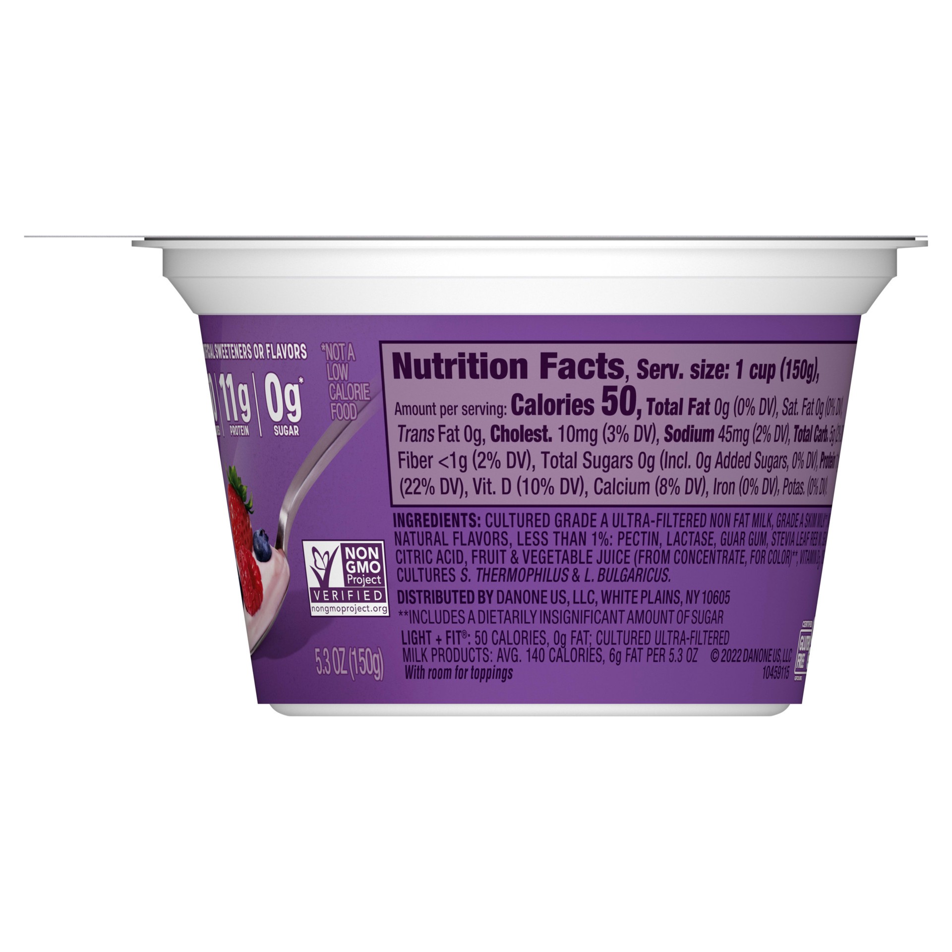 slide 5 of 5, Light + Fit Zero Sugar Mixed Berry Yogurt Cultured Ultra Filtered Non Fat Milk - 5.3 Oz, 5.3 oz