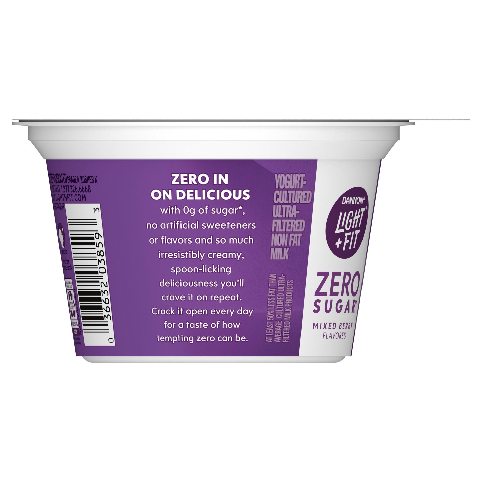 slide 4 of 5, Light + Fit Zero Sugar Mixed Berry Yogurt Cultured Ultra Filtered Non Fat Milk - 5.3 Oz, 5.3 oz