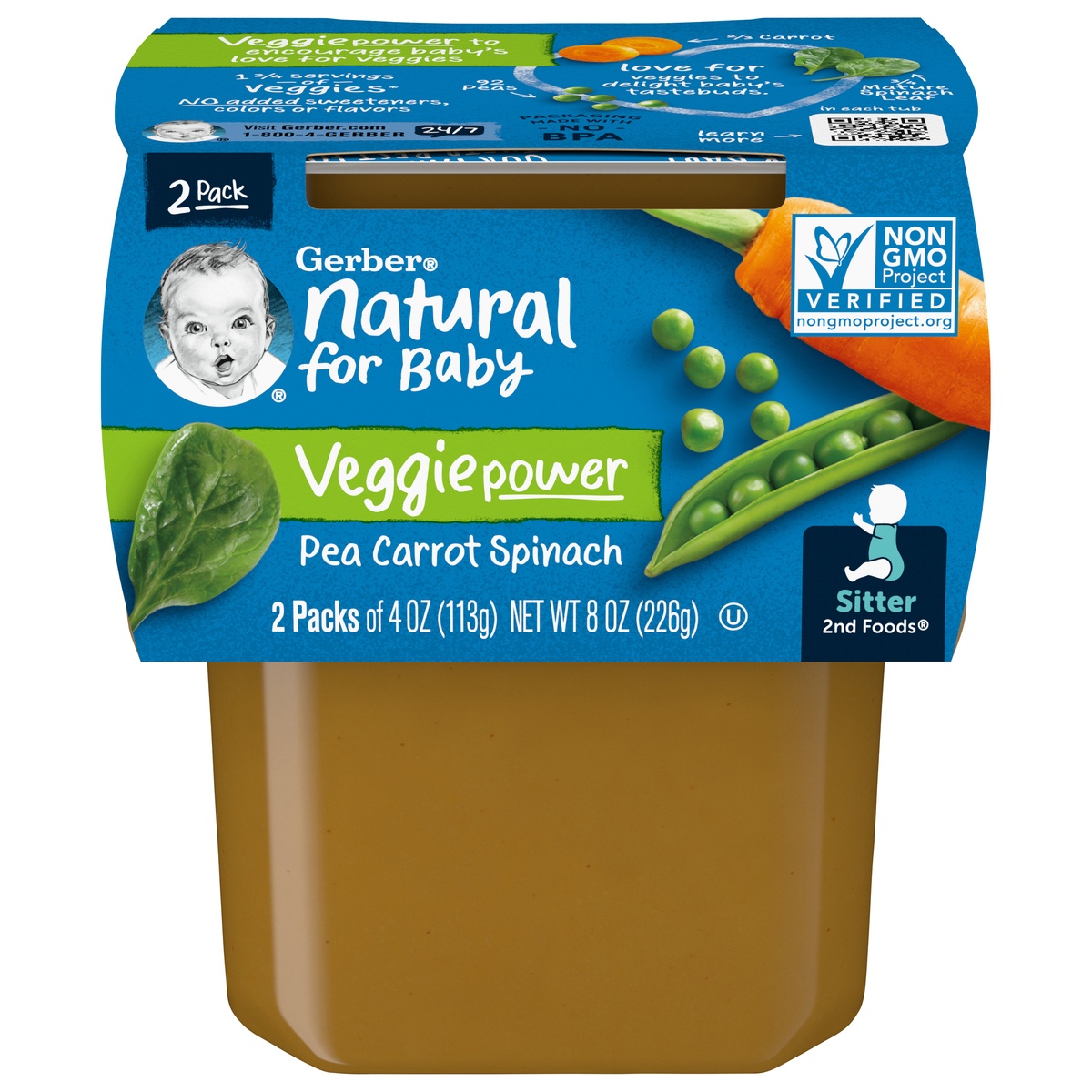 slide 1 of 1, Gerber 2nd Foods Pea Carrot Spinach Stage 2 Baby Food, 2 ct; 4 oz