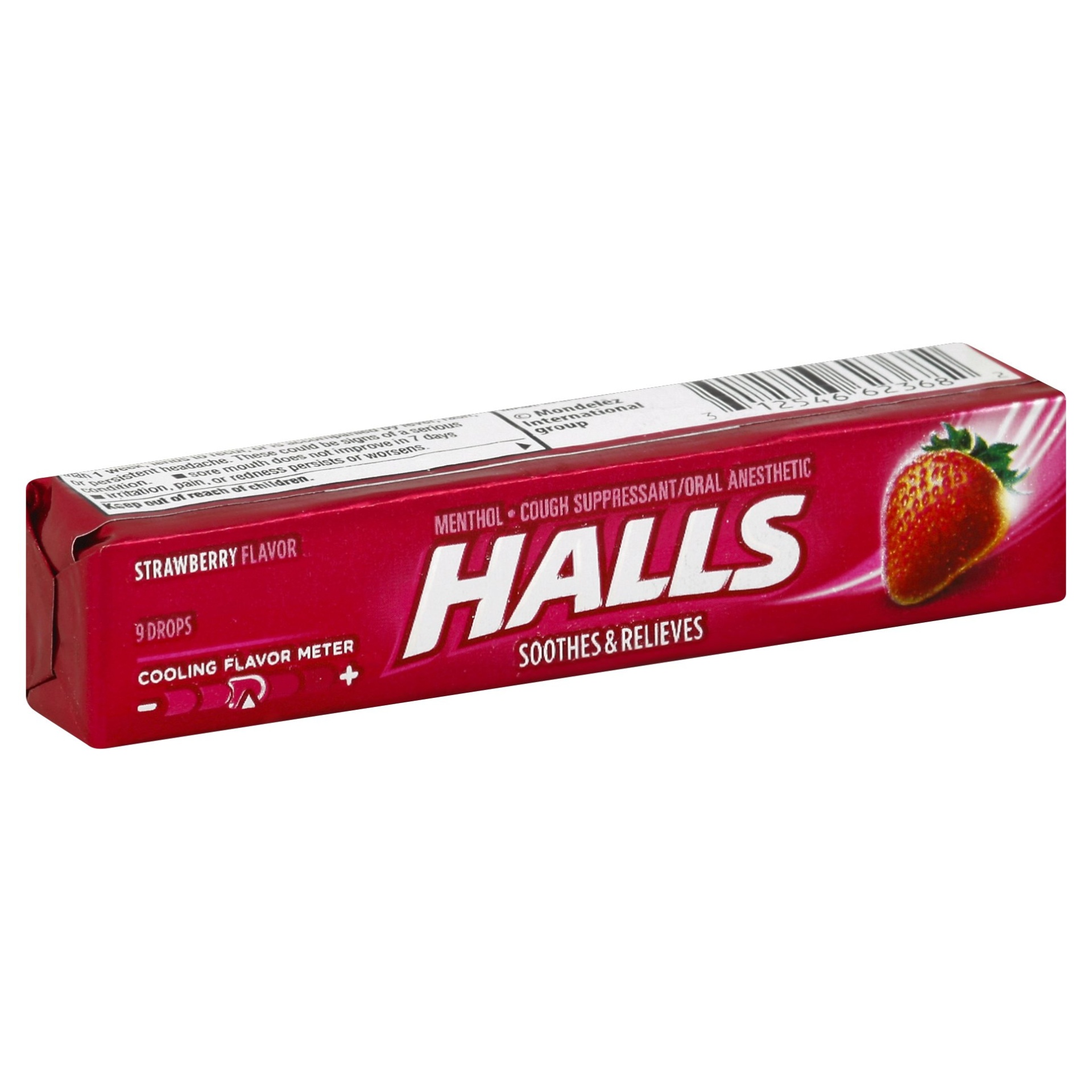 slide 1 of 4, Halls Strawberry Cough Suppressant/Oral Anesthetic Menthol Drops, 9 ct