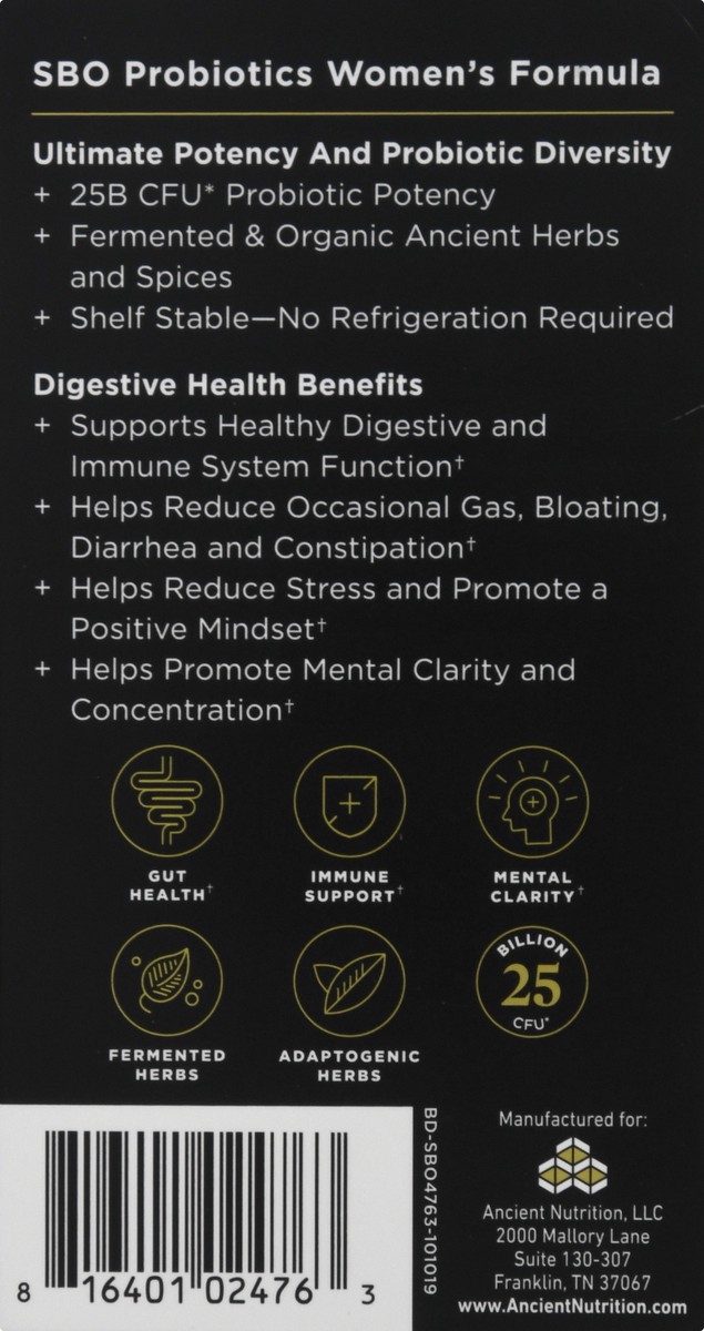 slide 13 of 13, Ancient Nutrition Women's Capsules SBO Probiotics 90 ea, 90 ct