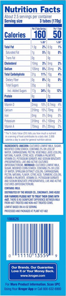 slide 2 of 2, Kroger Low Fat Unicorn And Mermaid Yogurt Tubes, 8 ct; 16 oz