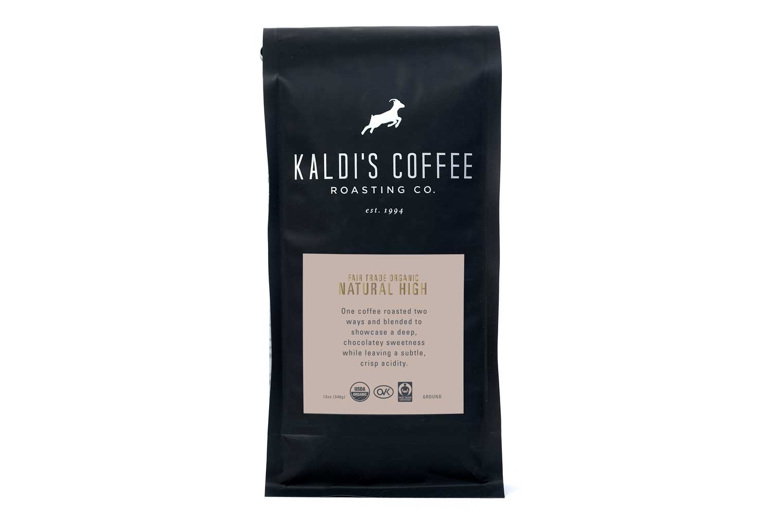 slide 1 of 1, Kaldi's Coffee Roasting Co. Fair Trade Organic Natural High Ground Coffee, 12 oz
