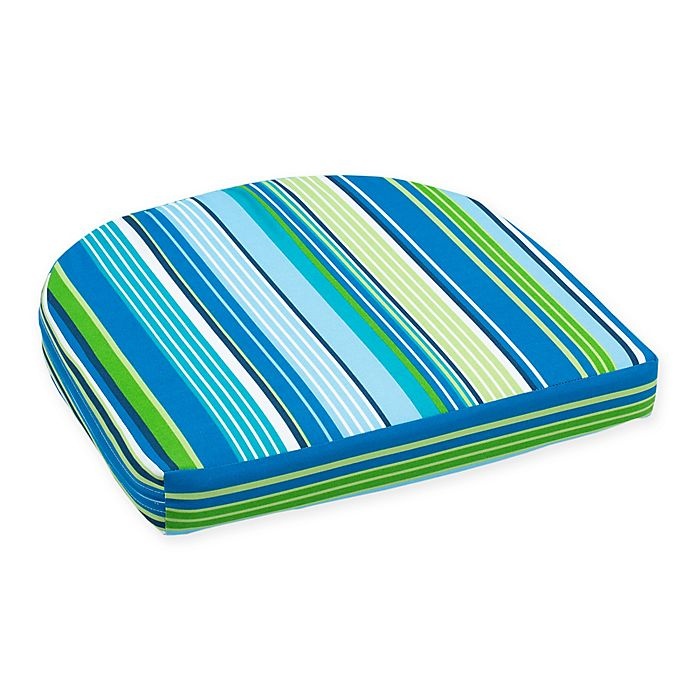 slide 1 of 1, Destination Summer Stripe Outdoor Wicker Seat Cushion - Cool Tahoe, 1 ct