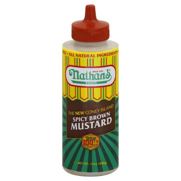 slide 1 of 1, Nathan's Famous Famous Mustard, Spicy Brown, 12 oz