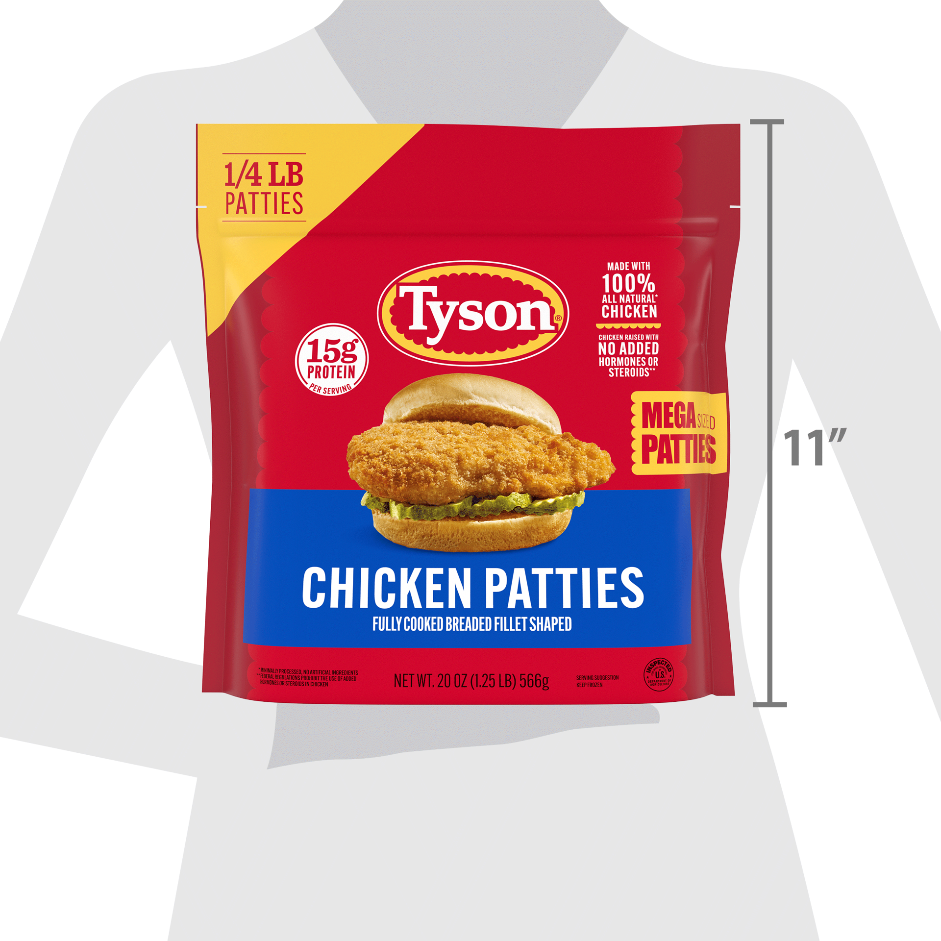 slide 10 of 10, Tyson Frozen Mega Chicken Patties, 20 oz, 566.99 g