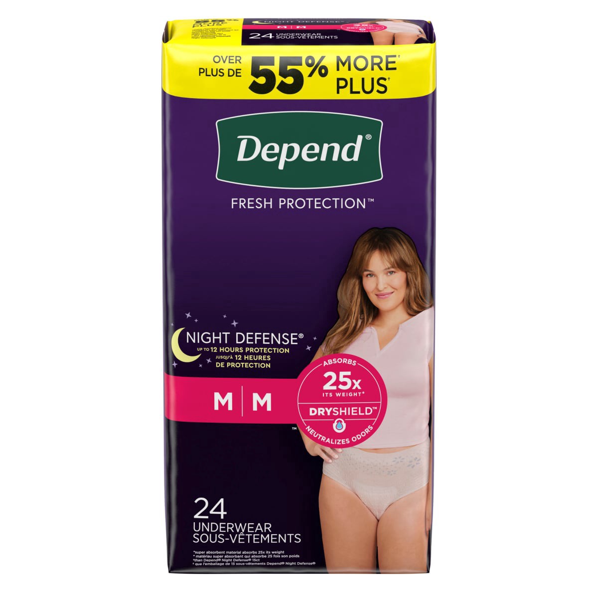 slide 27 of 29, Depend Night Defense Adult Incontinence & Postpartum Bladder Leak Underwear for Women, Overnight, Medium, Blush, 24 Count, 24 ct