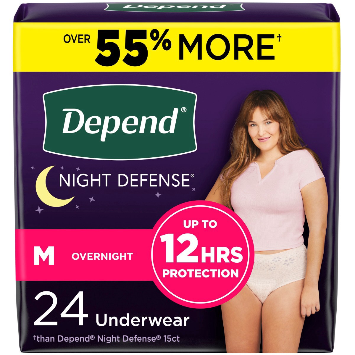 slide 1 of 29, Depend Night Defense Adult Incontinence & Postpartum Bladder Leak Underwear for Women, Overnight, Medium, Blush, 24 Count, 24 ct