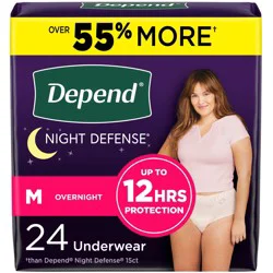 Depend Night Defense Adult Incontinence & Postpartum Bladder Leak Underwear for Women, Overnight, Medium, Blush, 24 Count