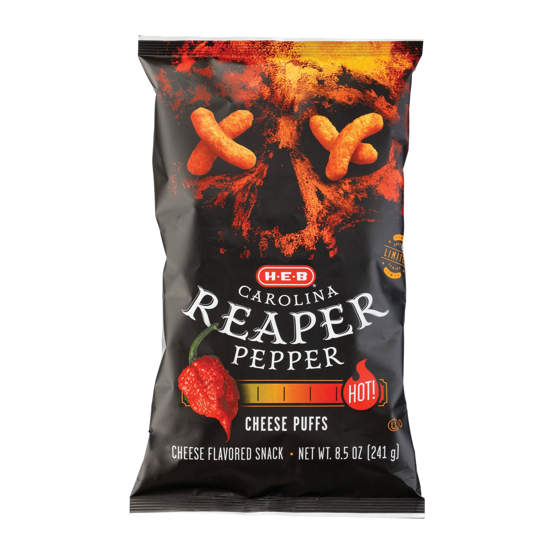 slide 1 of 1, H-E-B Carolina Reaper Pepper Cheese Puffs, 8.5 oz