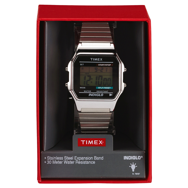 slide 1 of 1, Timex Men's Digital Watch with Stainless Steel Expansion Band, 1 ct