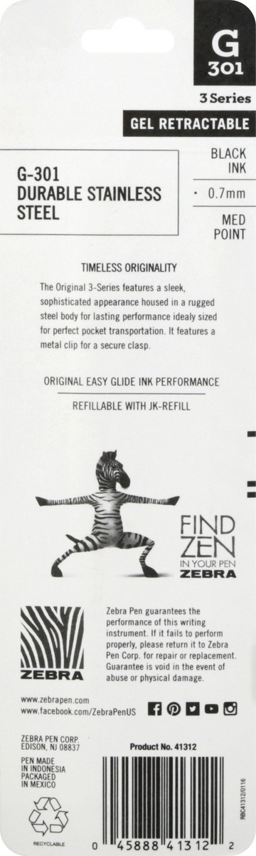 slide 6 of 9, Zebra 2ct G-301 Ballpoint Pens Black Ink Fine .7mm, 2 ct
