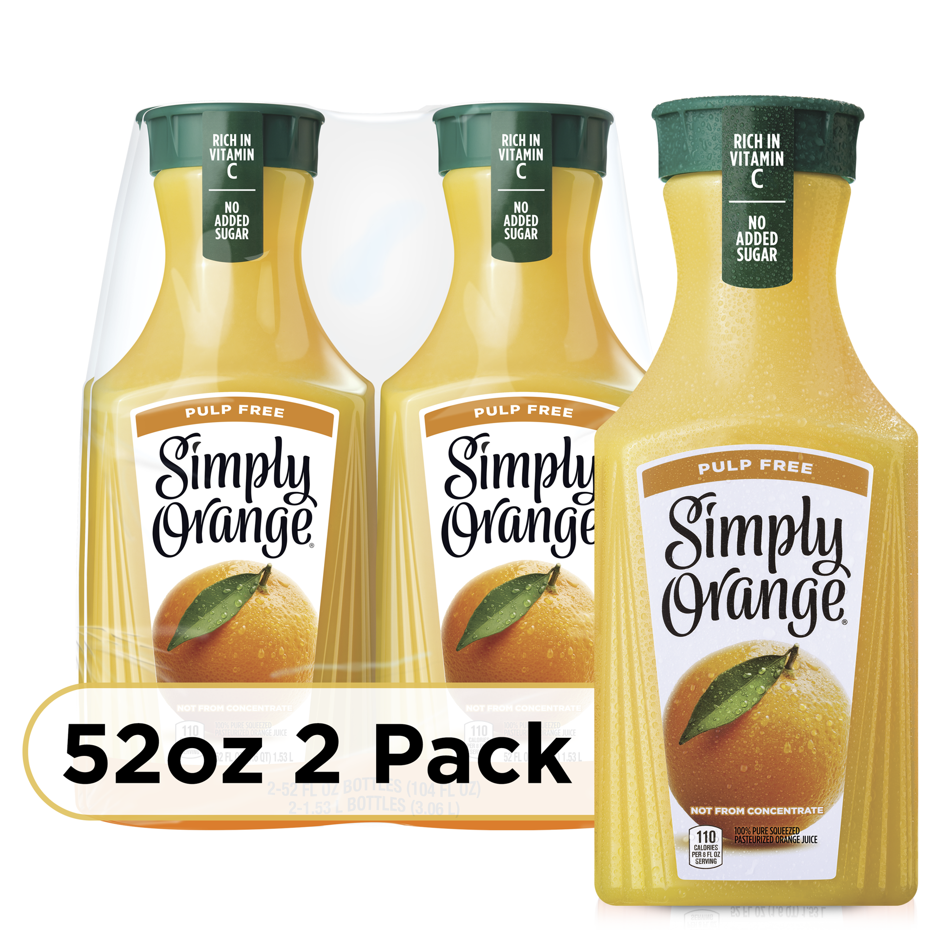 slide 1 of 4, Simply Orange Pulp Free Orange Juice, 52 fl oz, 2 Pack, 104 fl oz