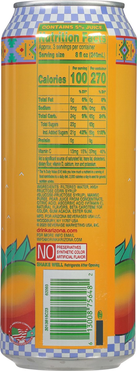 slide 11 of 13, AriZona Mucho Mango Fruit Juice Cocktail - 22 fl oz, 23.5 oz