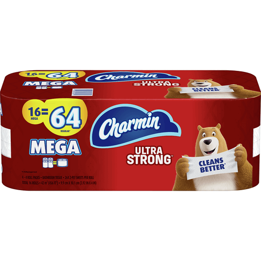 slide 1 of 1, Charmin Ultra Strong Mega Roll Toilet Paper, 456 sq ft