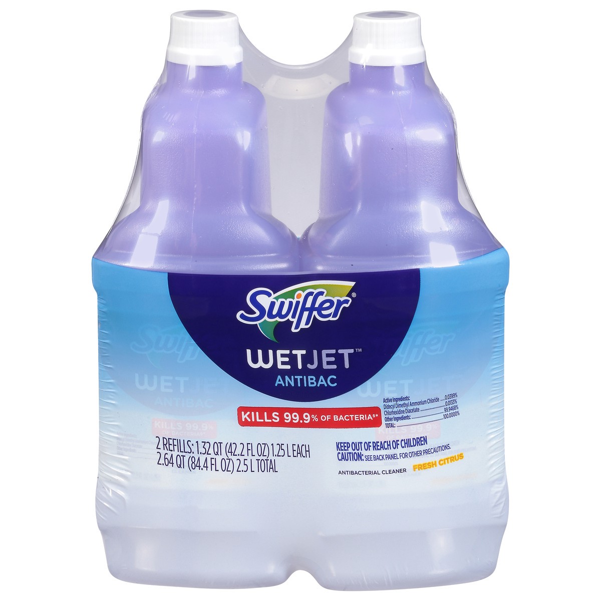 slide 1 of 12, Swiffer Wet Jet Antibac Fresh Citrus Antibacterial Cleaner Refills 2 - 42.2 fl oz Bottles, 2 ct
