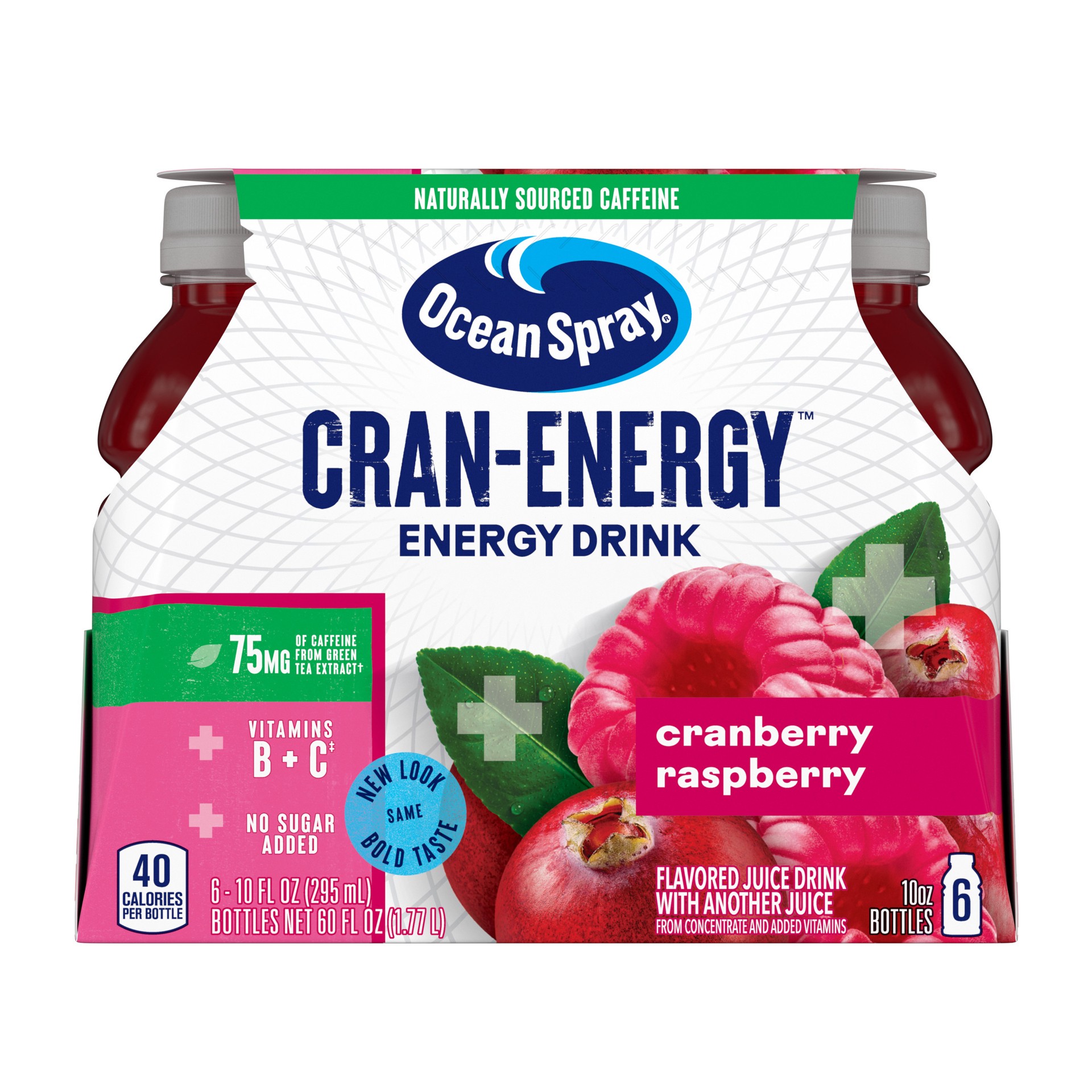 slide 1 of 14, Ocean Spray Cran-Energy™ Cranberry Raspberry Juice Drinks, 10 Fl Oz Bottles, 6 Count, 60 fl oz