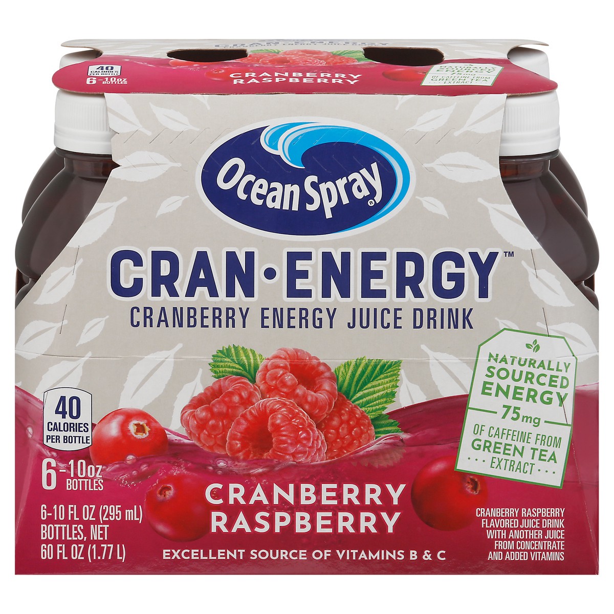 slide 1 of 14, Ocean Spray Cran-Energy Cranberry Raspberry Energy Juice Drink 6 - 10 fl oz Bottles, 6 ct