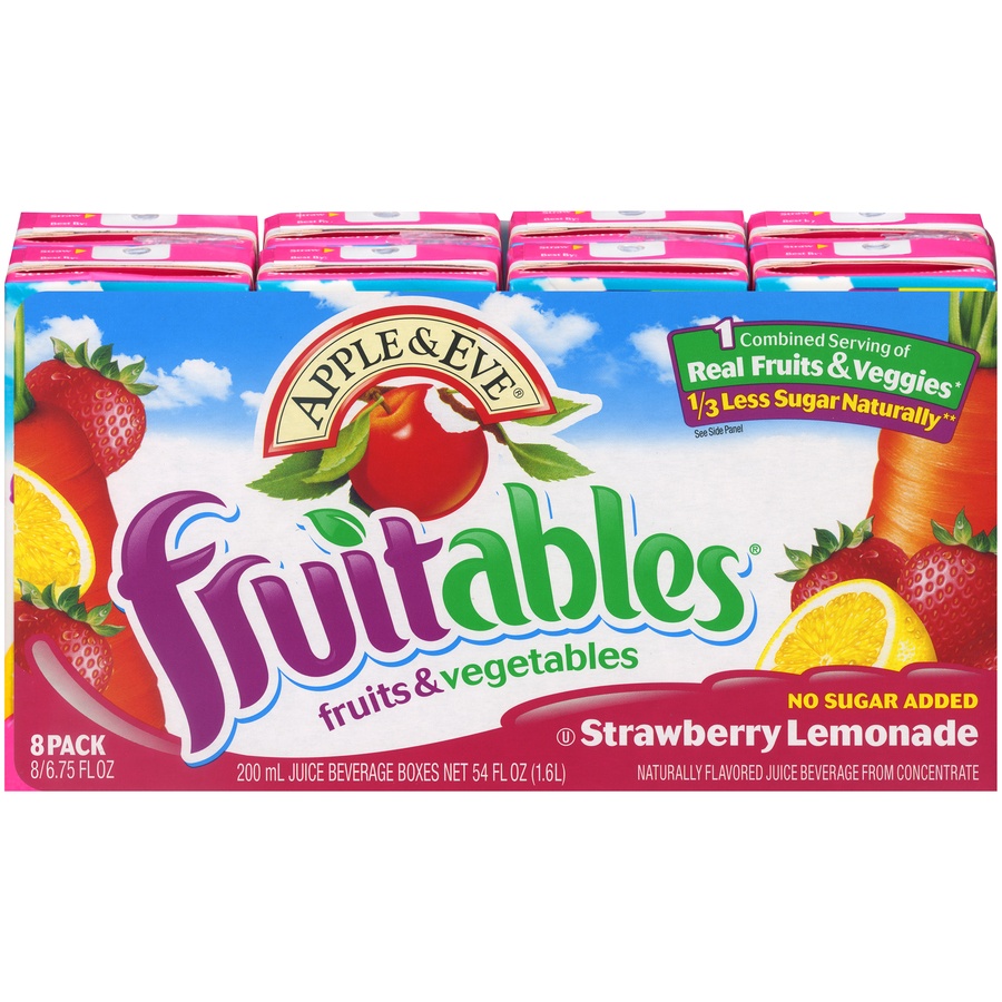 slide 1 of 8, Apple & Eve Fruitables Fruits & Vegetables Strawberry Lemonade Juice Beverage, 8 ct; 6.75 fl oz