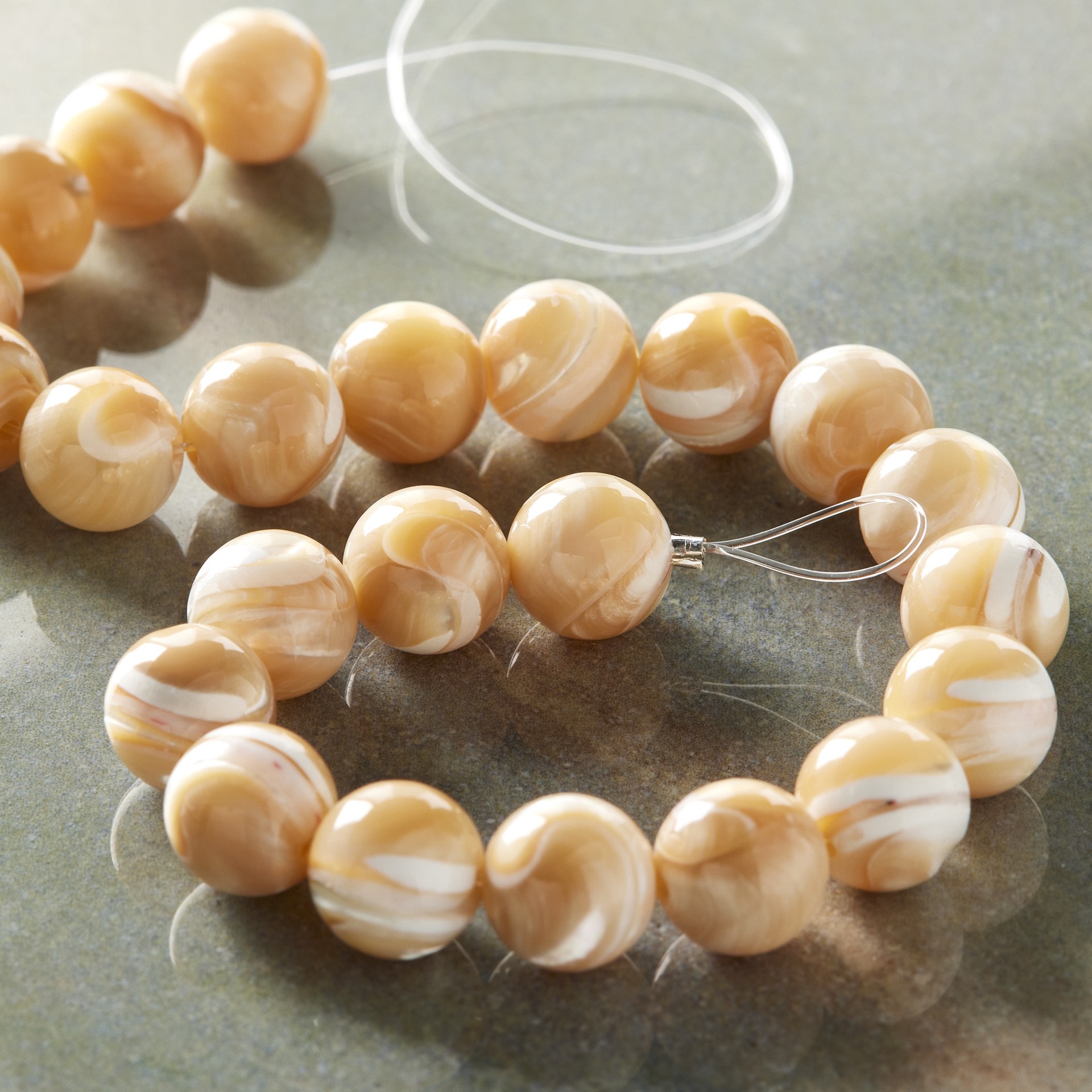 slide 3 of 3, Natural Mother Of Pearl Round Beads, 9mm By Bead Landing, 9 mm
