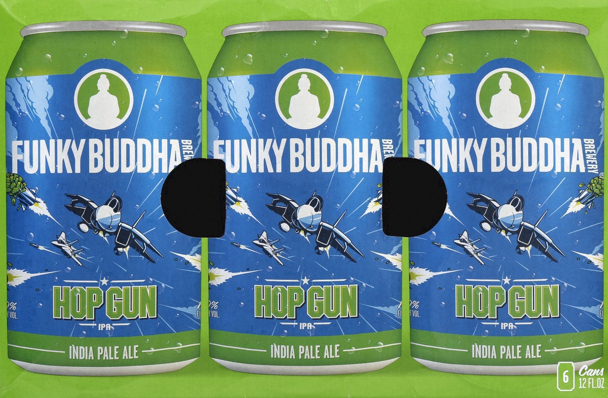 slide 10 of 30, Funky Buddha Hop Gun IPA Craft Beer, 6 pk 12 fl oz Cans, 7.0% ABV, 72 fl oz