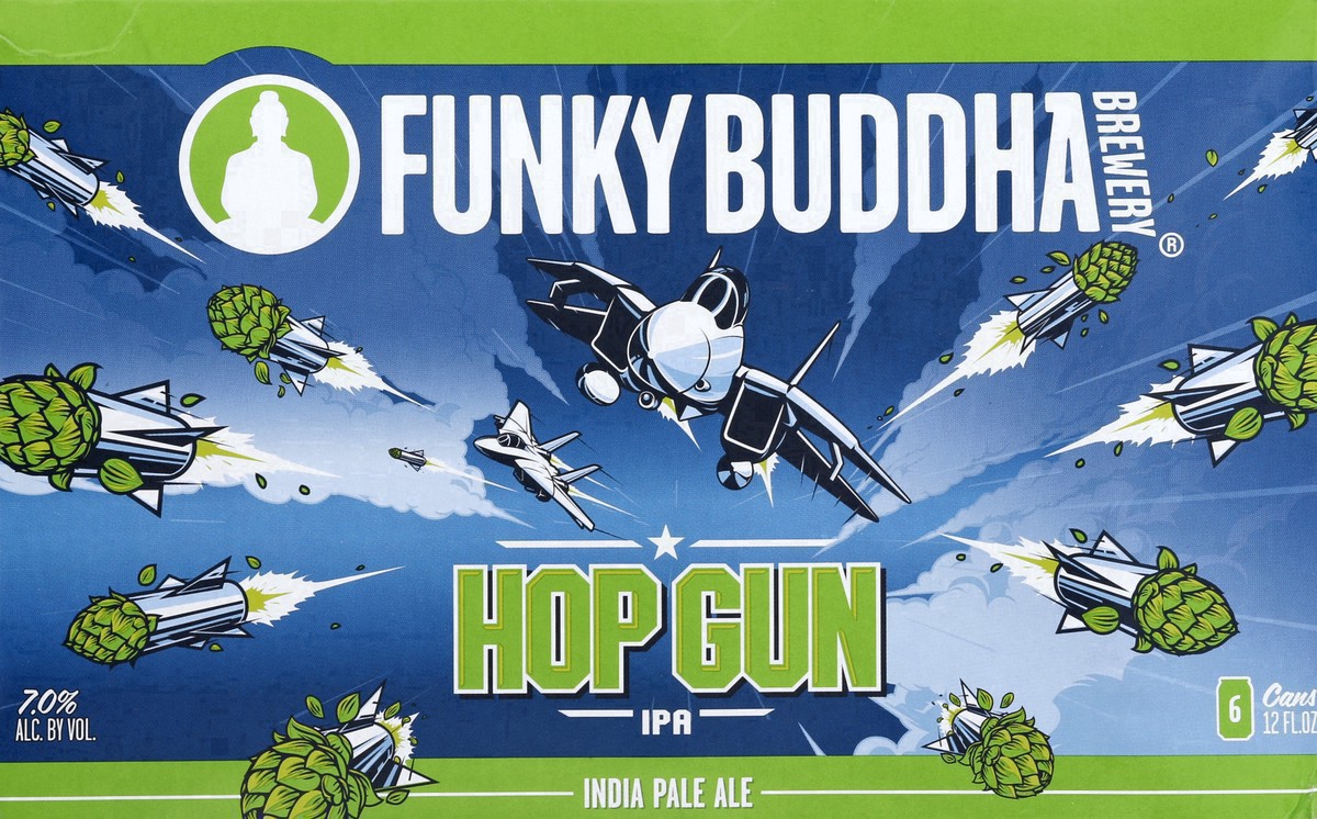 slide 8 of 30, Funky Buddha Hop Gun IPA Craft Beer, 6 pk 12 fl oz Cans, 7.0% ABV, 72 fl oz