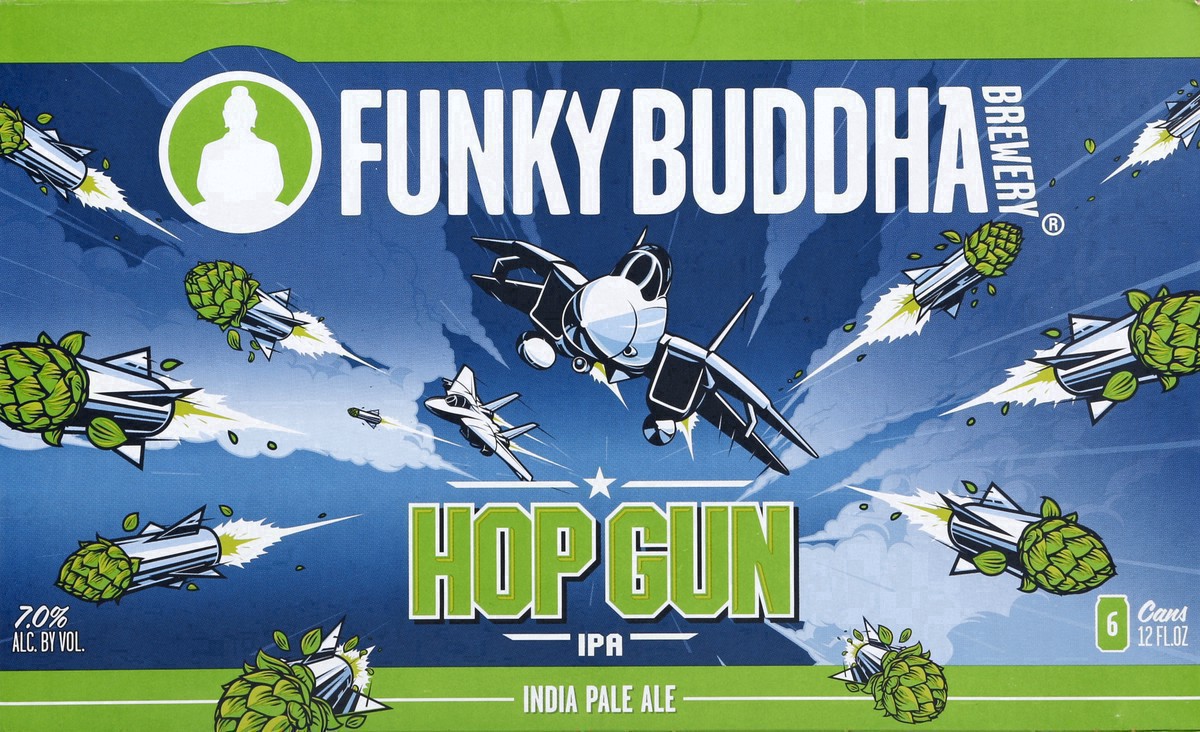 slide 25 of 30, Funky Buddha Hop Gun IPA Craft Beer, 6 pk 12 fl oz Cans, 7.0% ABV, 72 fl oz