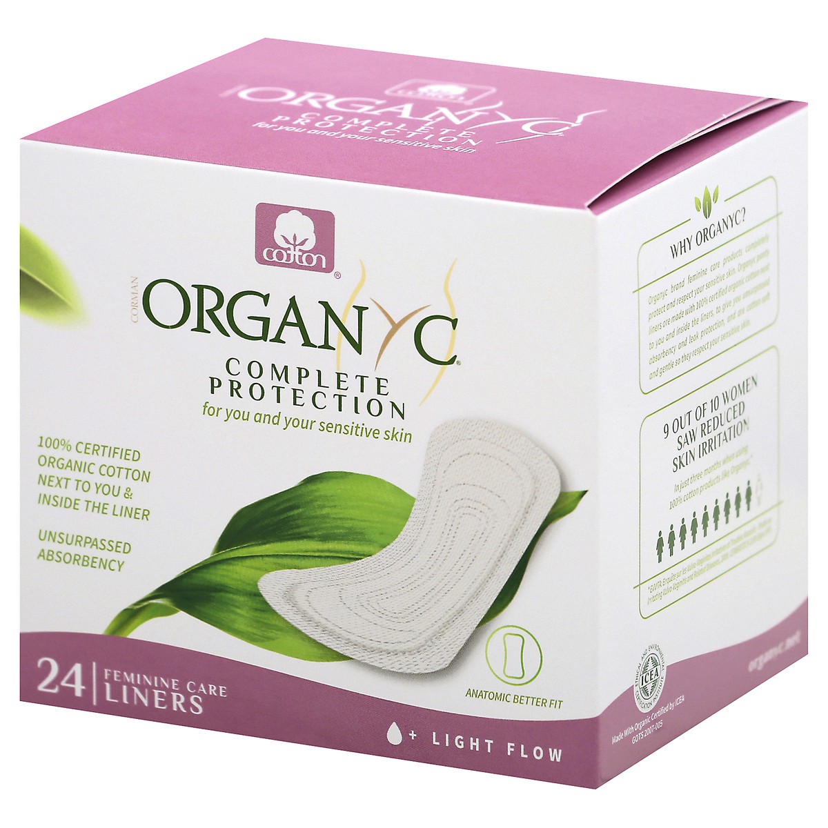 slide 3 of 8, Organyc Liners, Light Flow, 24 ct