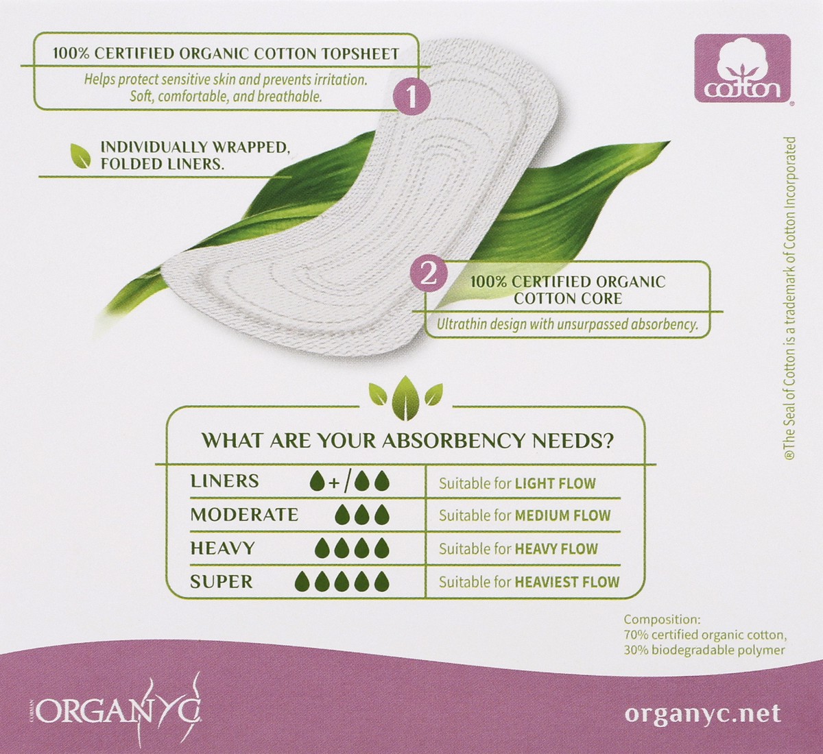 slide 8 of 8, Organyc Liners, Light Flow, 24 ct