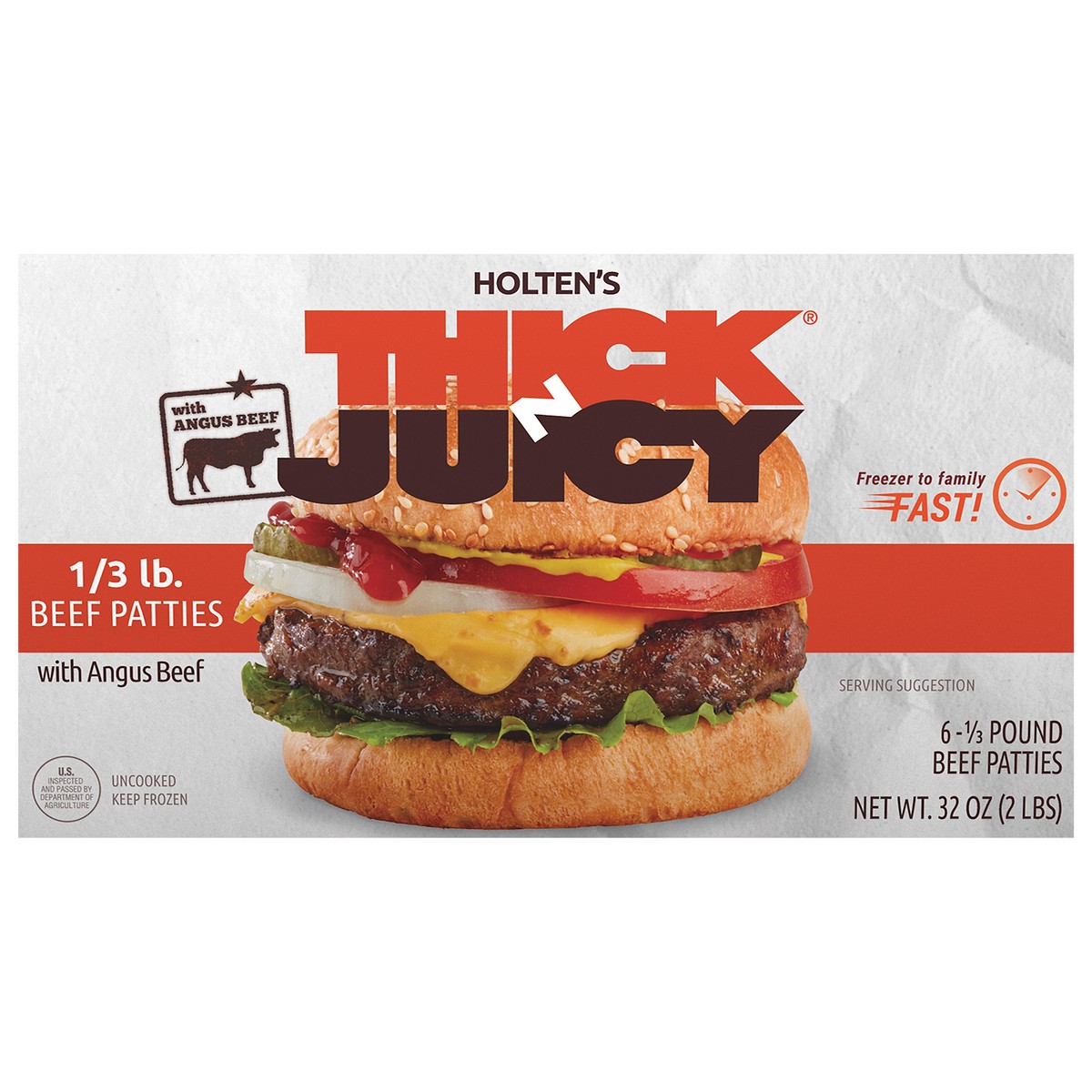 slide 1 of 9, Holten's Thick N Juicy Beef Pattie w Black Angus TNJ Seas 75/25 3-1 HS PP 12/2#, 6 ct