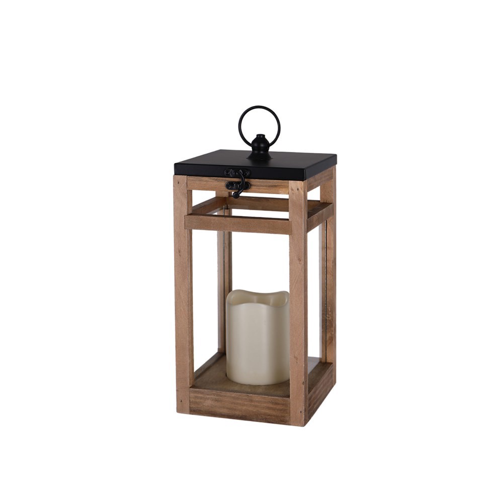 slide 1 of 1, Bambeco Wood Lantern With Led Candle, 1 ct