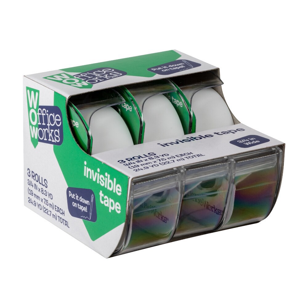 slide 3 of 5, Officeworks Invisible Tape, 3 ct; 25 yd