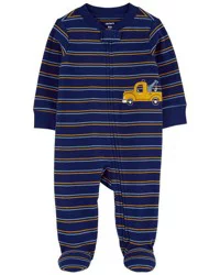 Carter's Carters Baby Striped Truck 2-Way Zip Cotton Sleep & Play Pajamas Navy PRE