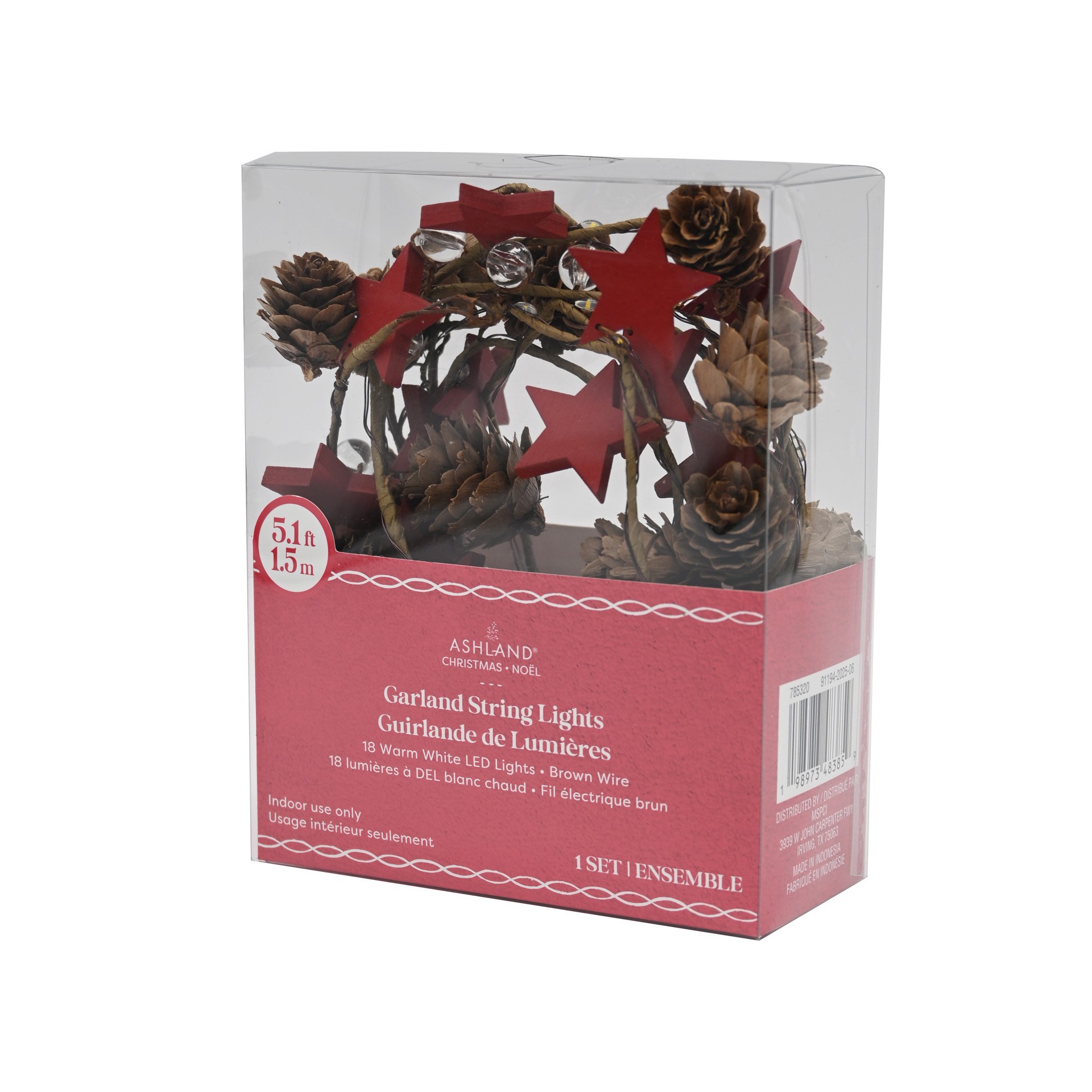 slide 2 of 3, 18ct. Warm White Led Pinecone & Red Star Garland String Lights By Ashland, 18 ct