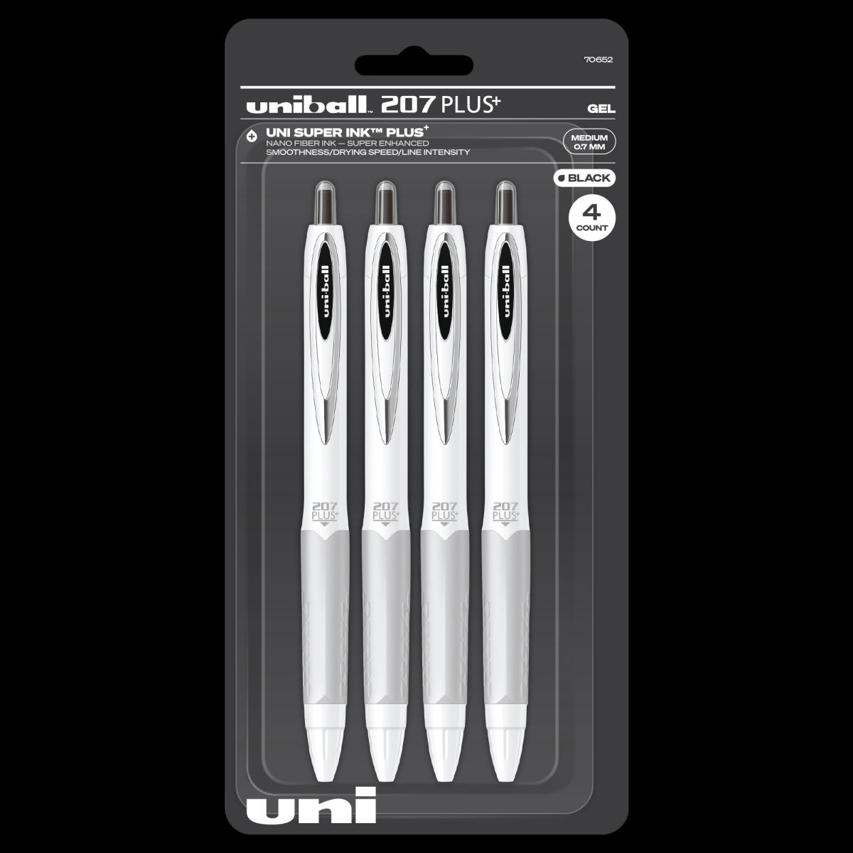 slide 1 of 5, uni-ball 207 Plus+ Retractable Gel Pens, Medium Point, 0.7 Mm, White Barrels, Black Ink, Pack Of 4 Pens, 4 ct