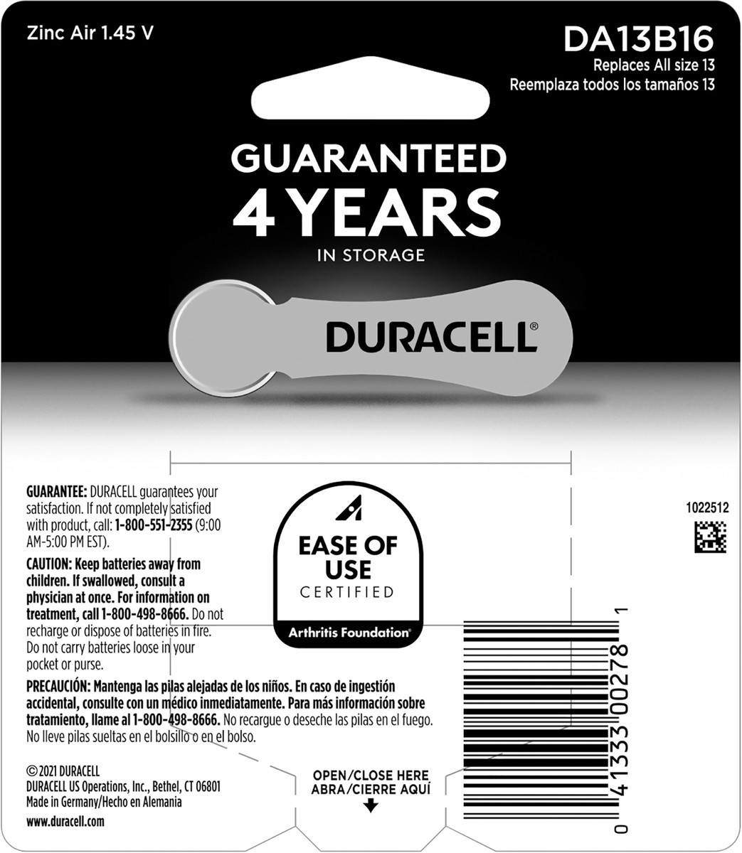 slide 3 of 3, Duracell Size 13 Hearing Aid Batteries, 16/Pack, 16 ct