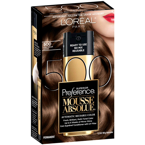 slide 1 of 1, L'Oréal Paris Superior Preference Mousse Absolue Pure Hair Color - Medium Brown 500 , 1 ct