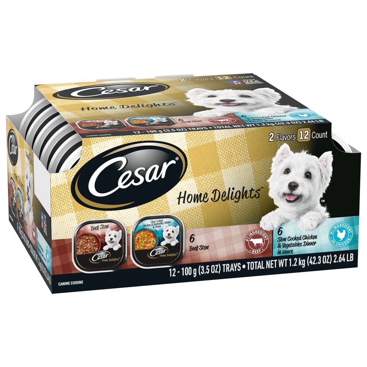 slide 2 of 8, Cesar Home Delights, Vegetable, Chicken & Beef Flavor Adult Wet Dog Food - 2.64lbs/12ct, 12 ct; 3.5 oz