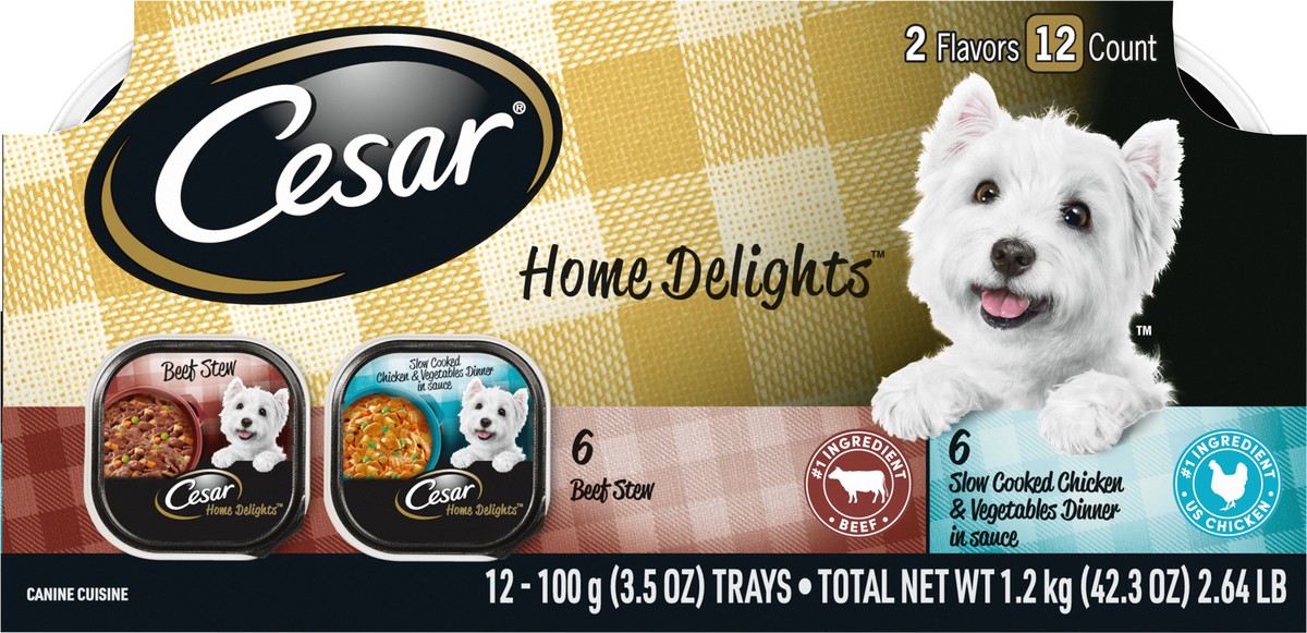 slide 5 of 8, Cesar Home Delights, Vegetable, Chicken & Beef Flavor Adult Wet Dog Food - 2.64lbs/12ct, 12 ct; 3.5 oz