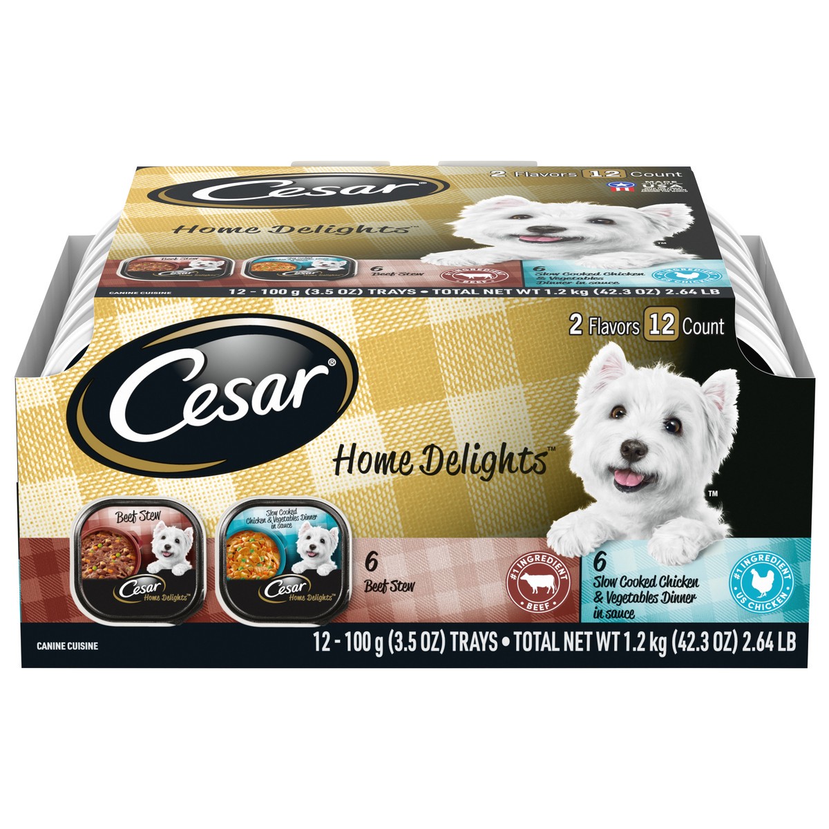 slide 1 of 8, Cesar Home Delights, Vegetable, Chicken & Beef Flavor Adult Wet Dog Food - 2.64lbs/12ct, 12 ct; 3.5 oz