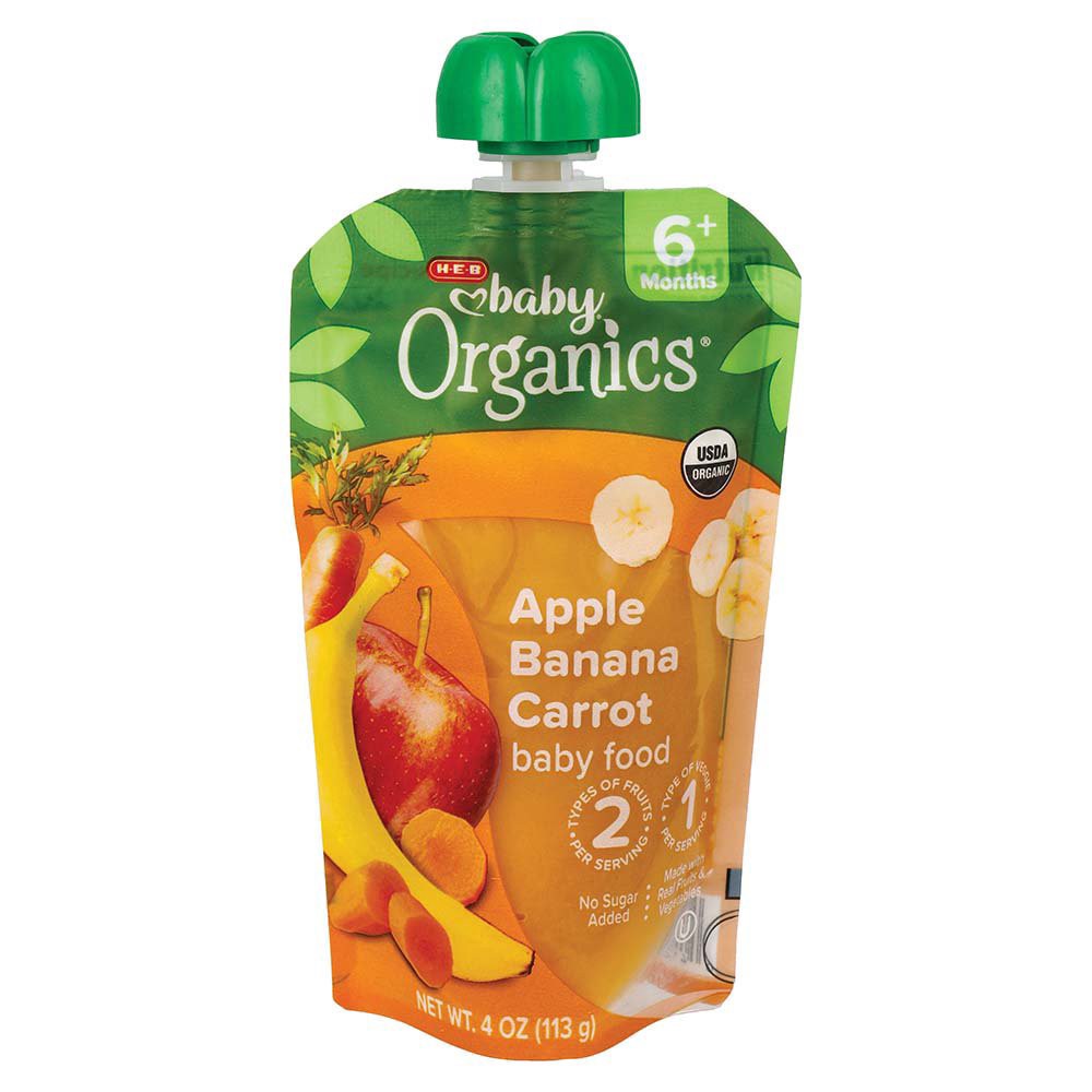 slide 1 of 1, H-E-B Baby Organics Food Pouch – Apple Banana Carrot, 4 oz