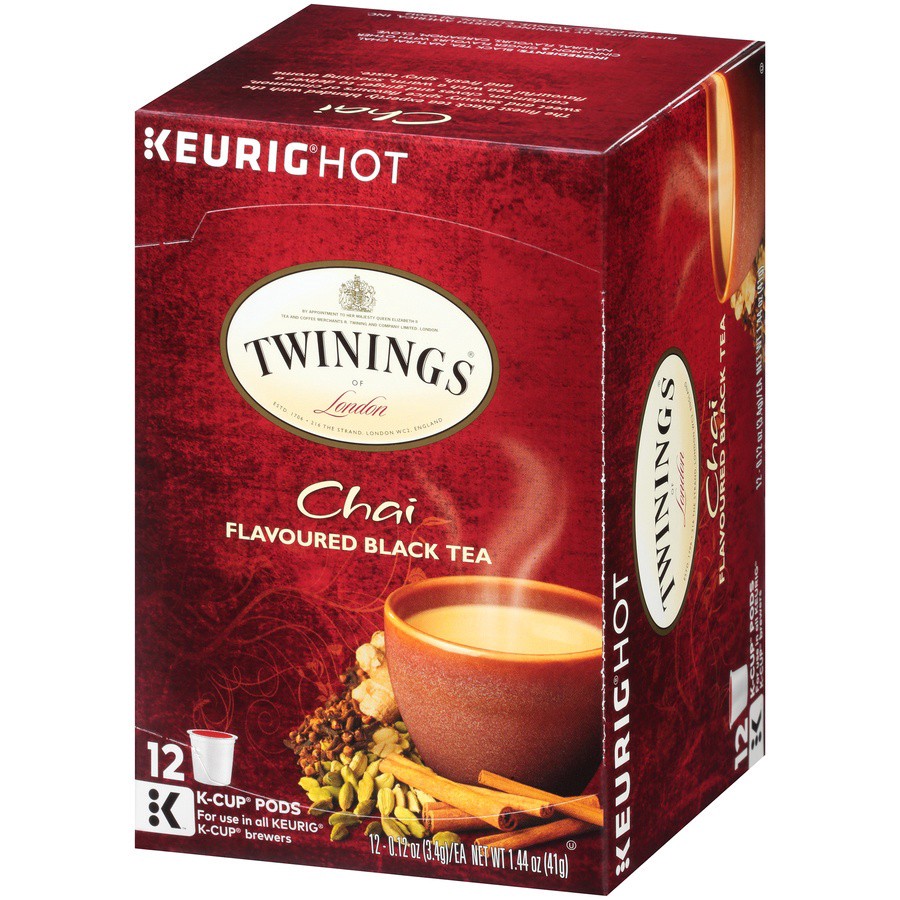 slide 3 of 7, Twinings of London Chai Flavoured Black Tea 12 ct K-Cup Pods 1.44 oz. Box, 1.44 oz